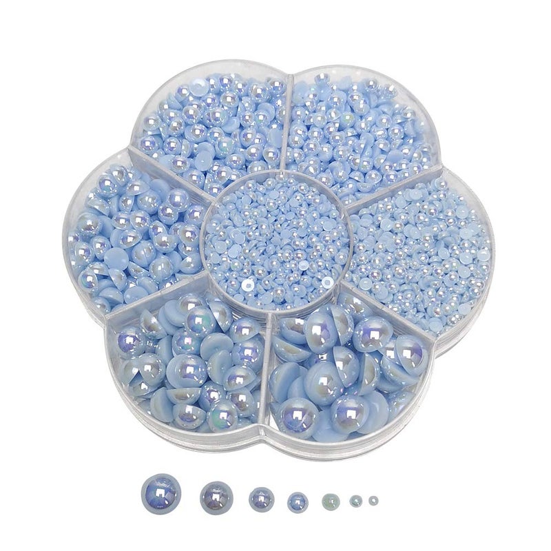 Chenkou Craft 3000PCS 1 Box Blue Round Flatback Imitation Half Pearls Bead Loose Beads Gem (Blue Half Ball) - Image 1